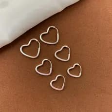Trio De Brincos Argolas Coração Em Prata 925