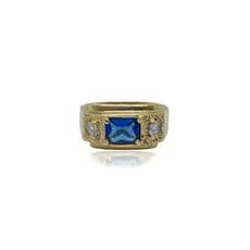 Anel Masculino Pedra Azul Moeda Antiga