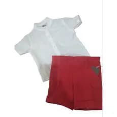 Roupa natal para menino camisa gola padre branca linho e bermuda brim vermelha