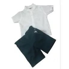 Roupa infantil Natal camisa em Linho branca gola padre e bermuda verde petróleo brim