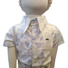 Camisa infantil arca de Noé manga curta social safari animais tecido Linho