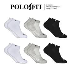 Kit 6 Pares Meias Cano Curto Baixo Soquete Feminino Masculino Algodão Polo Fit