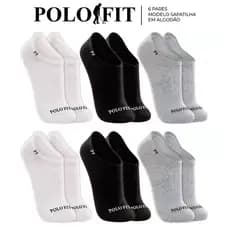 Kit 6 Pares Meias Polo Fit Sapatilha Cano Curto Baixo Invisível Masculina Feminina Original Algodão