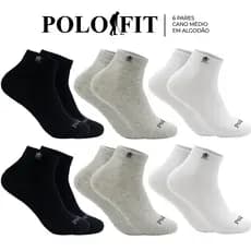 Kit 6 Pares Meias Polo Fit Cano Médio Esportivo Algodão Original