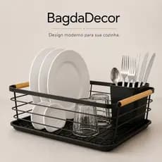 ⭐ Escorredor de Louça Premium Preto com Bandeja Removível 🥂 Porta Talheres Aço Inox + Bambu