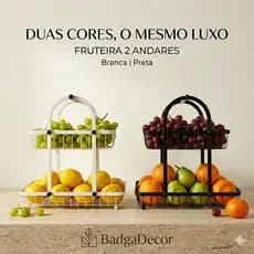 Fruteira de Ferro 2 Andares com Alça Bambu 🥭🍎 Cozinha Mesa Bancada Organizador Moderno