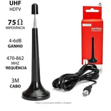 Antena Interna Digital HDTV UHF Tomate 3 Metros Amplificada TV Digital Sinal HD 4K