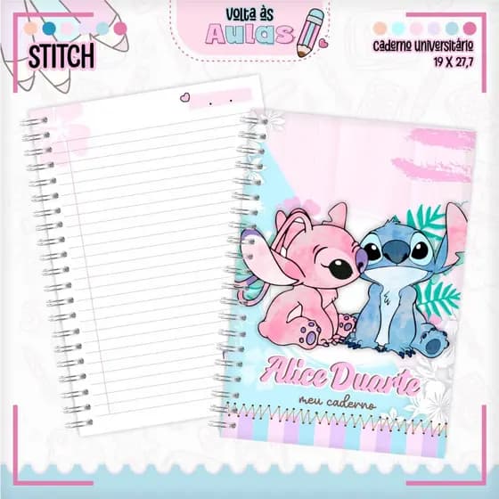 Caderno Stitch A5, Universitário, Caderno de Desenho e Bloquinho de anotações - Personalizado - Caderno Personalizado