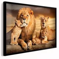 QUADRO DECORATIVO 90X70 LEÃO FAMÍLIA 2 FILHOTES ALTA RESOLUÇÃO FULL HD