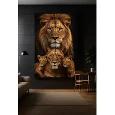 QUADRO DECORATIVO 90X70 LEÃO FAMÍLIA 2 FILHOTES ALTA RESOLUÇÃO FULL HD