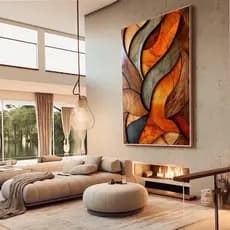 Quadro Decorativo Arte Abstrata Folhas Alta Resolução Full Hd Decoração De Parede Para Quarto Sala