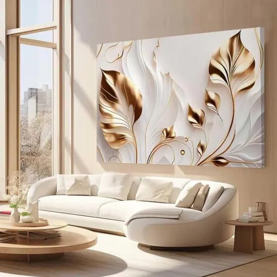 Quadro Decorativo 90x70 Folhas Douradas Luxo Full Hd Decoração De Parede Para Quarto Sala