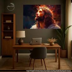 Quadro Decorativo 1 Peça Grande Luxo Jesus colorido pintado Coroa de Espinhos