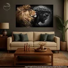 Quadro Decorativo 1 Peça Grande Luxo Jesus e Leão III Coroa de Espinhos