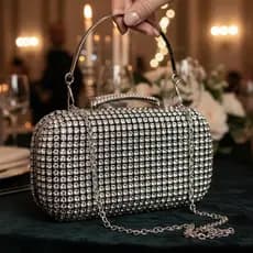 Bolsa De Festa Clutch Festa Feminina Com Strass Brilho Para Casamento Alça Corrente Transversal