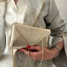 Bolsa Feminina Crossbody Envelope Metalizada Com Alça De Corrente Bolsa De Festa