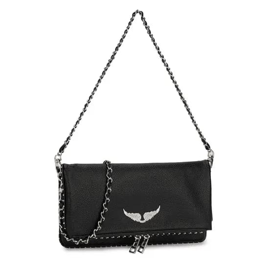 Bolsa Feminina duas Alça Transversal Transpassada Bolsa Preta Alça De Corrente Festa Balada Rock