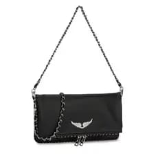 Bolsa Feminina duas Alça Transversal Transpassada Bolsa Preta Alça De Corrente Festa Balada Rock