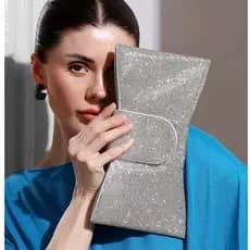 Bolsa Femenina Clutch De Festa Casamento Madrinhas Pedrarias Strass Laço Bolsa Prata Dourada