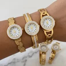 Relógio Feminino Aço Inoxidável Pequeno Delicado Dourado Estilo Bracelete Luxo Casual Elegante