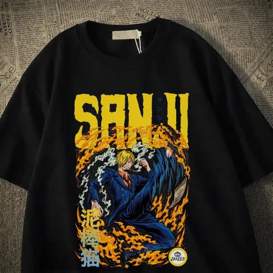 Camiseta Streetwear Otaku Com Estampa Geek Do Sanji Dos Mugiwaras E Com Diversas Cores De Camisetas