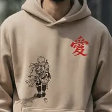 Moletom Canguru Com Bolso E Capuz Estiloso Gaara Naruto Manga Anime Streetwear Blusa Frio Inverno Estampado 100%Algodão
