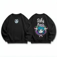 Blusa De Frio Moletom Gola Careca Unissex Basico Sally Face Macio Estiloso Confortavel Estampa De Anime Frente E Costas