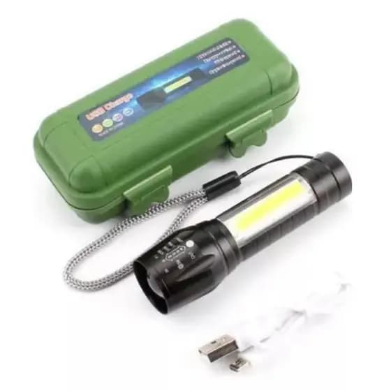 Mini Lanterna Tática Potente Zoom Recarregável Usb + Estojo Cor da lanterna Preto Cor da luz Branca
