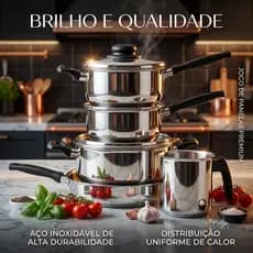 Jogo de Panelas Alumínio Polido 5 Peças Kit Completo com Caçarola Panelas Frigideira Fervedor e Tampas