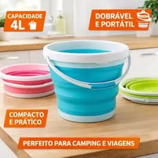 Balde Dobrável Portátil Resistente 4 Litros Multiuso Colorido Prático