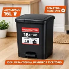 Lixeira Pedal Capacidade 16 Litros Design Moderno Preto Prática