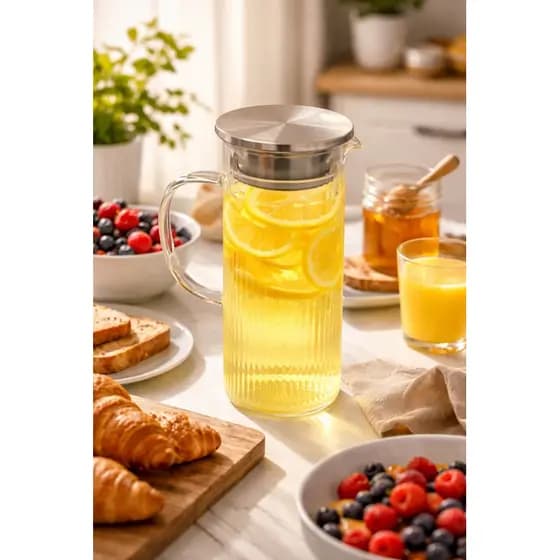 Jarra de Vidro 1,4L com Tampa aço Inox – Para todos os tipos de bebidas.
