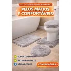 Jogo Tapetes Banheiro Veludo Macio Antiderrapante Conforto Estilo 3 Peças