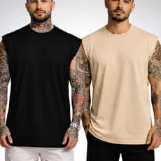 Kit 2 Regata Masculina Oversized 100% Algodão Camiseta Maromba Larga e Lisa Treino Academia