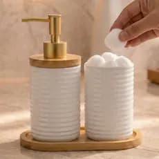 Kit Banheiro Lavabo Luxo Dispenser Porta Sabonete Liquido e Porta Escova Elegante Decoração Chique