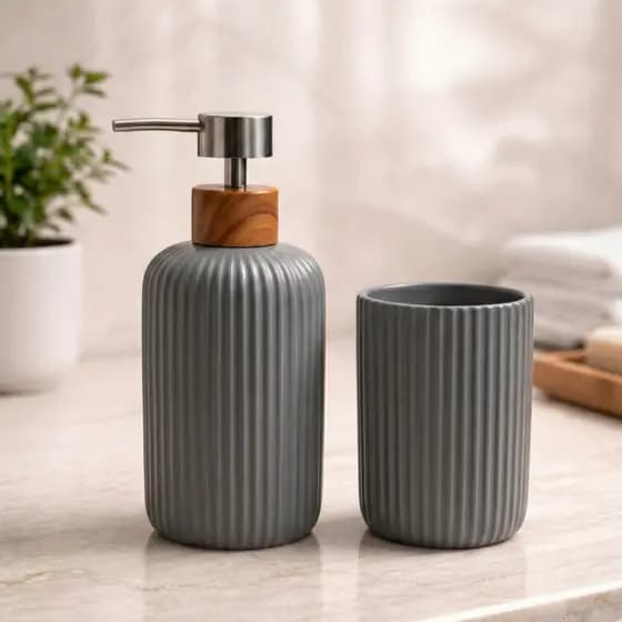 Kit Dispenser Porta Sabonete Liquido e Porta Escovas Acessórios Banheiro Porcelana Elegante Luxo