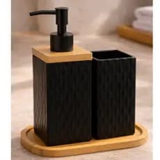 Kit Dispenser Porta Sabonete Líquido e Porta Escova Em Porcelana Banheiro Lavabo Elegante