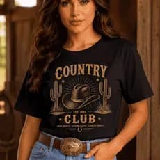 Camiseta Country Feminina T-Shirt Rodeio Festa de Peão BabyLook Estampada 100% Algodão