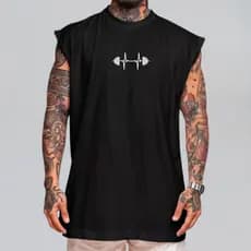 Regata Masculina Estampada Overzised Para Academia Lisa 100% Algodão Treino