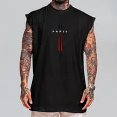 Regata Overzised Masculina Estampada Paris Para Academia Treino 100% Algodão
