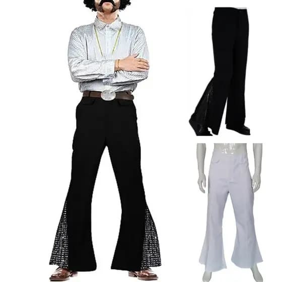 Men Long Trousers Shiny Sequin Bell-bottom Men's Vintage 60s 70s Flared Pants Retro Disco Hippie Costume for Halloween C