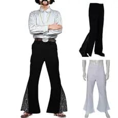 Men Long Trousers Shiny Sequin Bell-bottom Men's Vintage 60s 70s Flared Pants Retro Disco Hippie Costume for Halloween C