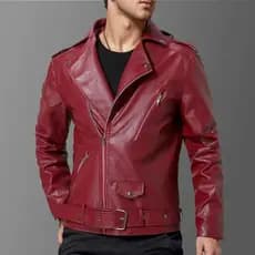 Contemporary Men Jacket Slim Fit Men's Faux Leather with Diagonal Zipper and Belt Windproof Solid Color Coat Stylish Mot