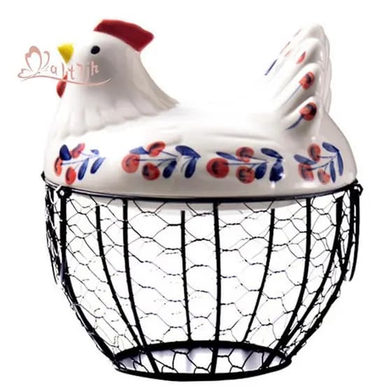 Cesta De Ovos De Cerâmica Em Forma De Galinha De Fazenda-Suporte De Ovo Com Tampa , Organizador De Cozinha Rústico Para