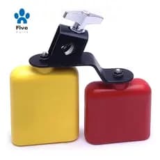 Jam Block Instrumento De Percussão Musical Tambor Latino Sino Montado Duplo Para (Vermelho-Amarelo)