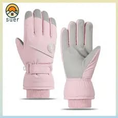 Luvas De Esqui De Snowboard SUEBR , Pelúcia Femininas Impermeáveis Com Tela Sensível Ao Toque , Luva Térmica Espessada Q