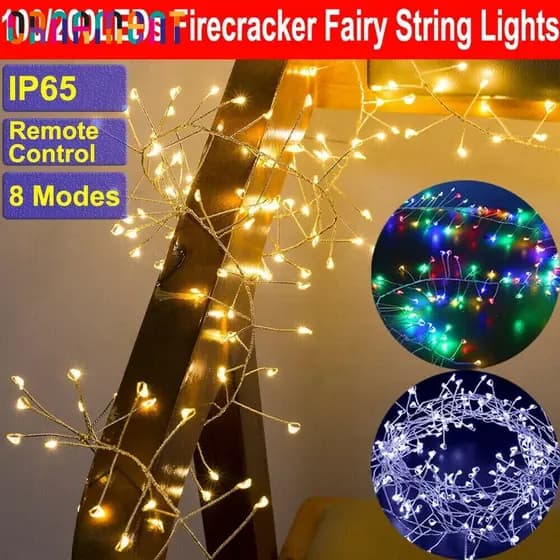 100/200LED Controle Remoto De Natal Firecracker Fada Luzes Nocturnas De Cordas USB Starburst Lâmpada De Festa Ao Ar Livre Decoração/Luz Nocturna Decorativa