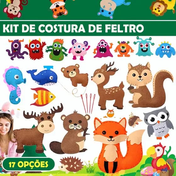 5/6/8/10/11/12/14pcs Kit De Costura De Feltro Para Habilidades Motoras Finas Animais De Bricolagem Crianças De 3-12 Anos