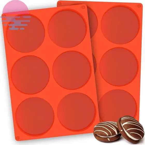 2 Pacote Grandes Moldes De Cozimento De Silicone Reutilizáveis 6 Cavidades Molde De Disco Redondo Antiaderente Para Bolo