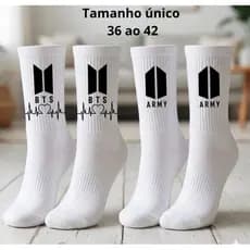 Kit 3 Pares Meia BTS Army Cano Alto Branca Unissex Tam 36 ao 42